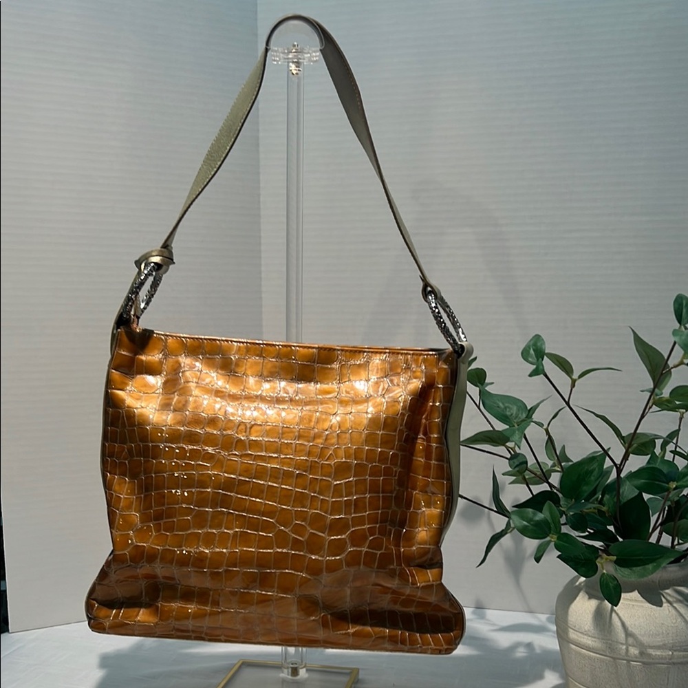Brighton Vintage Croc-Embossed Gold Shoulder Bag